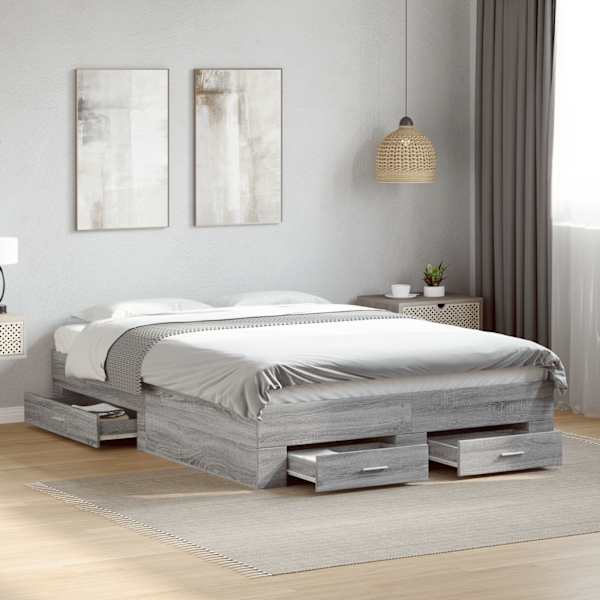 Sahtlitega voodiraam, hall sonoma tamm, 140 × 190 cm, tehispuit — mudel 3280403