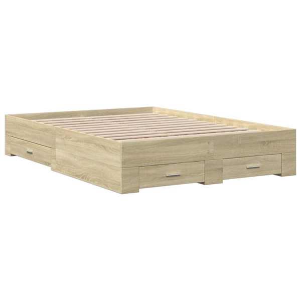 Sahtlitega voodiraam, sonoma tamm, 135 × 190 cm, tehispuit — mudel 3280407