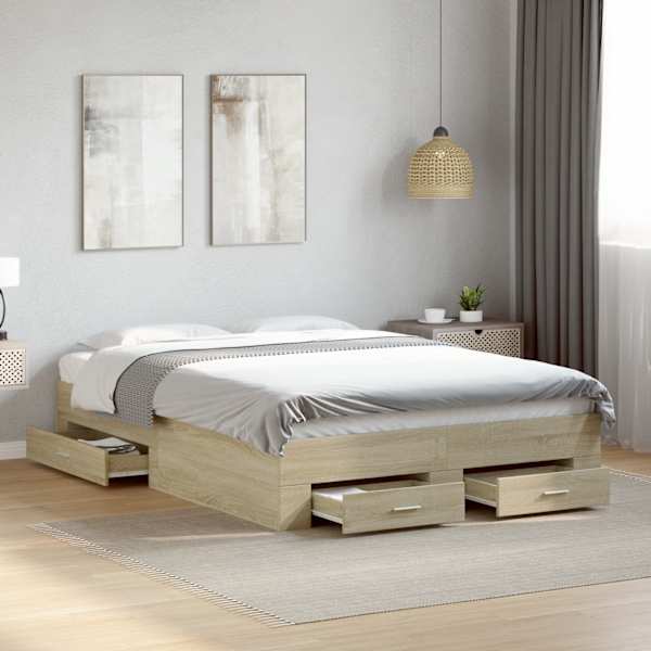 Sahtlitega voodiraam, sonoma tamm, 135 × 190 cm, tehispuit — mudel 3280407