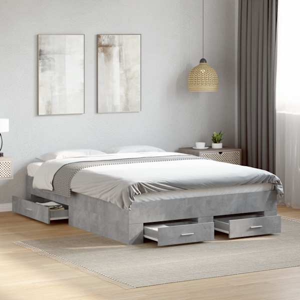 Sahtlitega voodiraam, betoonhall, 135 × 190 cm, tehispuit — mudel 3280408