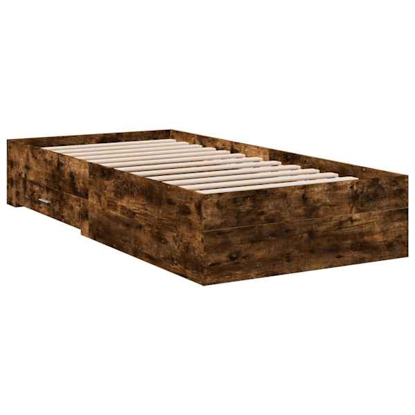 Sahtlitega voodiraam, suitsutatud tamm, 100 × 200 cm, tehispuit — mudel 3280423