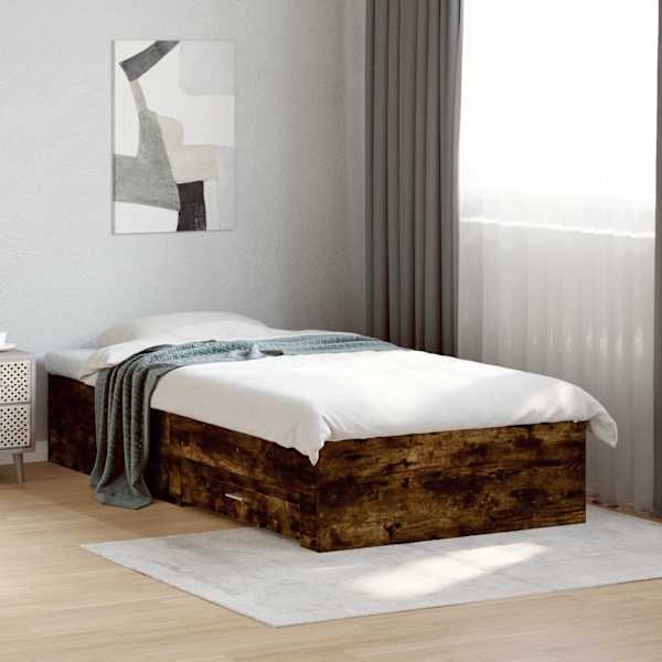 Sahtlitega voodiraam, suitsutatud tamm, 100 × 200 cm, tehispuit — mudel 3280423