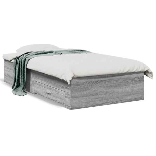 Sahtlitega voodiraam, hall sonoma tamm, 100 × 200 cm, tehispuit — mudel 3280424