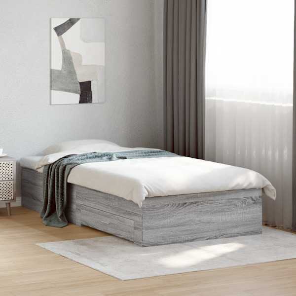 Sahtlitega voodiraam, hall sonoma tamm, 100 × 200 cm, tehispuit — mudel 3280424
