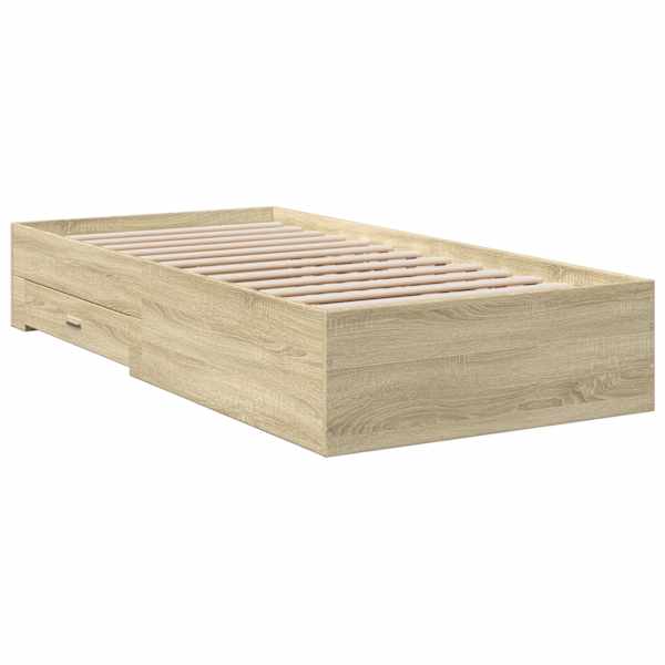 Sahtlitega voodiraam, sonoma tamm, 90 × 200 cm, tehispuit — mudel 3280428