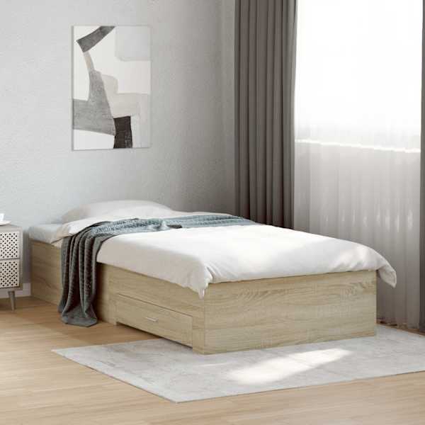 Sahtlitega voodiraam, sonoma tamm, 90 × 200 cm, tehispuit — mudel 3280428