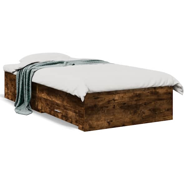 Sahtlitega voodiraam, suitsutatud tamm, 90 × 200 cm, tehispuit — mudel 3280430
