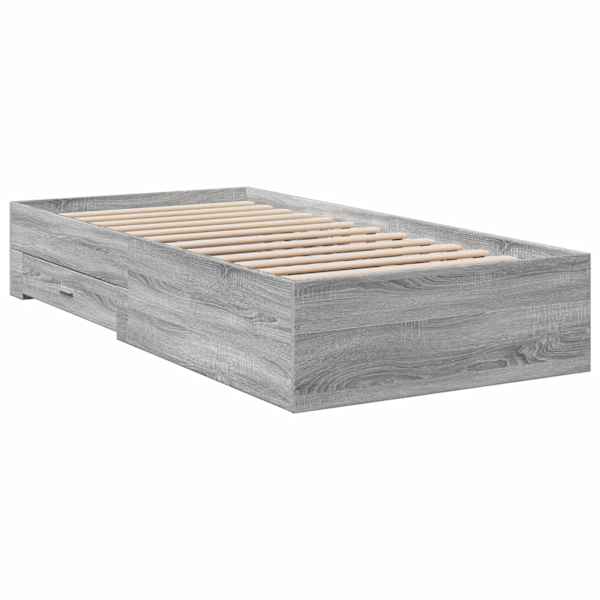 Sahtlitega voodiraam, hall sonoma tamm, 90 × 200 cm, tehispuit — mudel 3280431