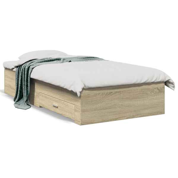 Sahtlitega voodiraam, sonoma tamm, 75 × 190 cm, tehispuit — mudel 3280442