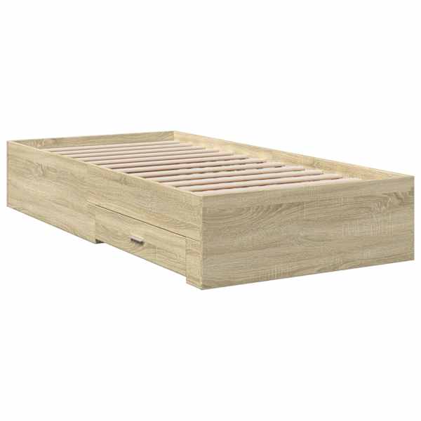 Sahtlitega voodiraam, sonoma tamm, 75 × 190 cm, tehispuit — mudel 3280442