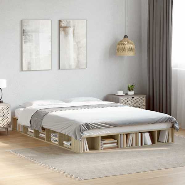 Voodiraam, sonoma tamm, 150 × 200 cm, tehispuit — mudel 3280470