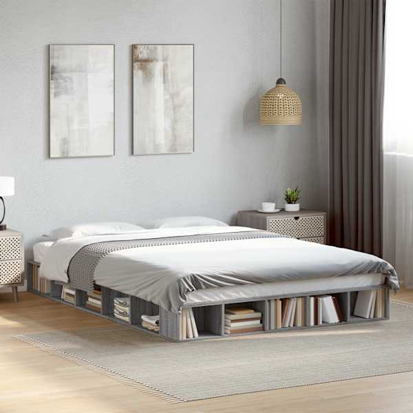 Voodiraam, hall sonoma tamm, 140 × 200 cm, tehispuit — mudel 3280480