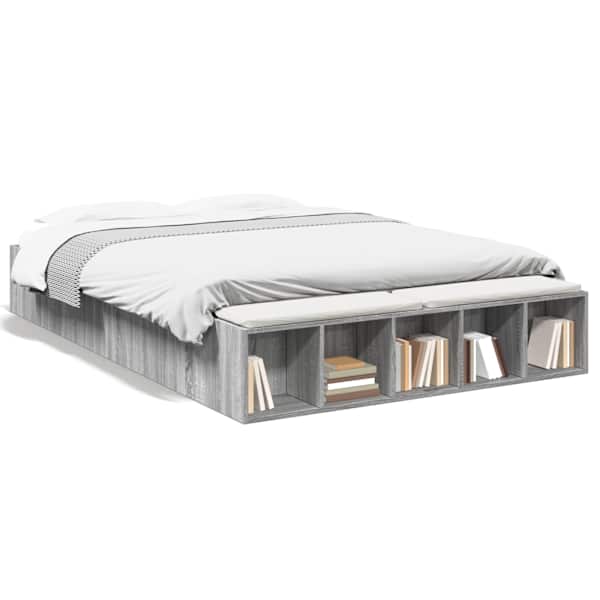 Voodiraam, hall sonoma tamm, 140 × 200 cm, tehispuit — mudel 3280571