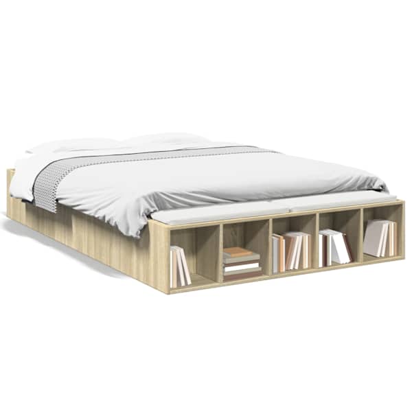 Voodiraam, sonoma tamm, 135 × 190 cm, tehispuit — mudel 3280589