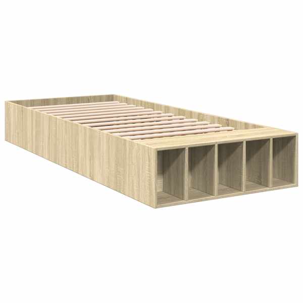 Voodiraam, sonoma tamm, 90 × 200 cm, tehispuit — mudel 3280610