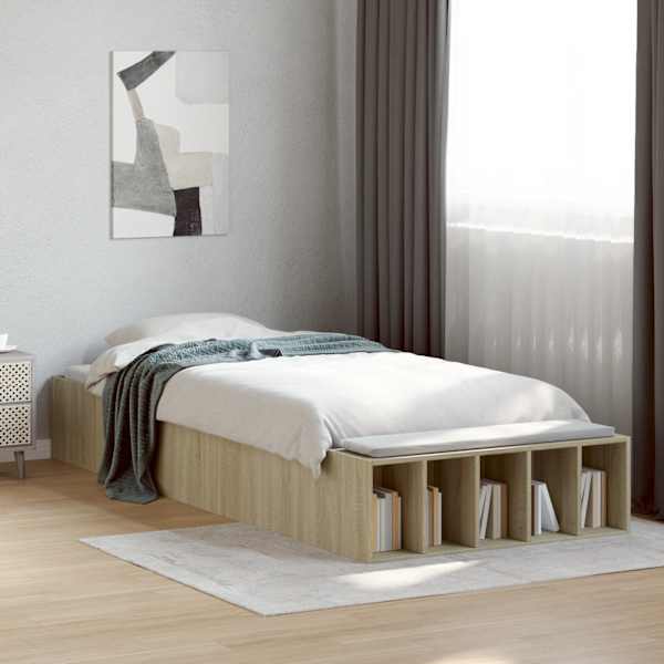 Voodiraam, sonoma tamm, 90 × 200 cm, tehispuit — mudel 3280610