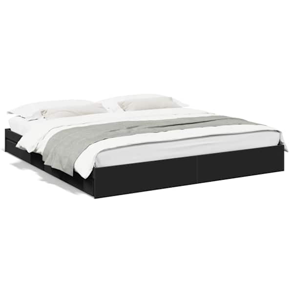 Sahtlitega voodiraam, must, 200 × 200 cm, tehispuit
