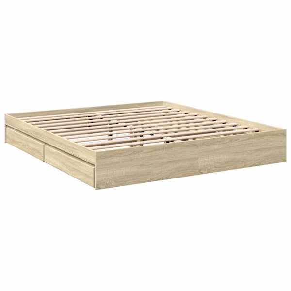 Sahtlitega voodiraam, sonoma tamm, 180 × 200 cm, tehispuit — mudel 3280638