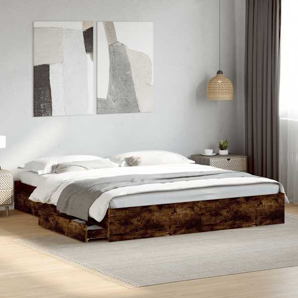 Sahtlitega voodiraam, suitsutatud tamm, 180 × 200 cm, tehispuit — mudel 3280640
