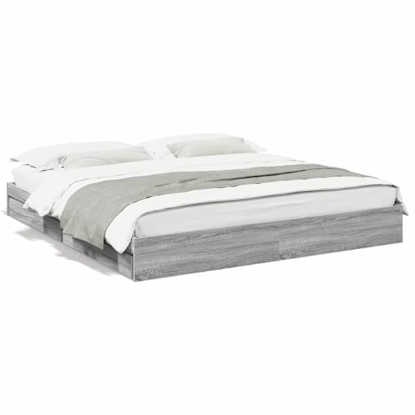 Sahtlitega voodiraam, hall sonoma tamm, 180 × 200 cm, tehispuit — mudel 3280641