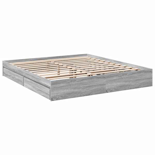Sahtlitega voodiraam, hall sonoma tamm, 180 × 200 cm, tehispuit — mudel 3280641