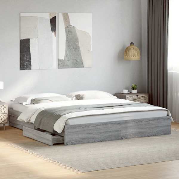 Sahtlitega voodiraam, hall sonoma tamm, 180 × 200 cm, tehispuit — mudel 3280641