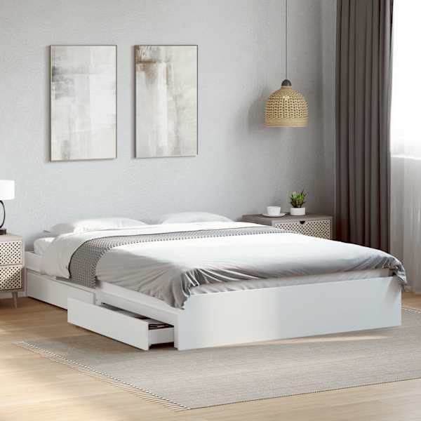 Sahtlitega voodiraam, valge, 160 × 200 cm — mudel 3280643