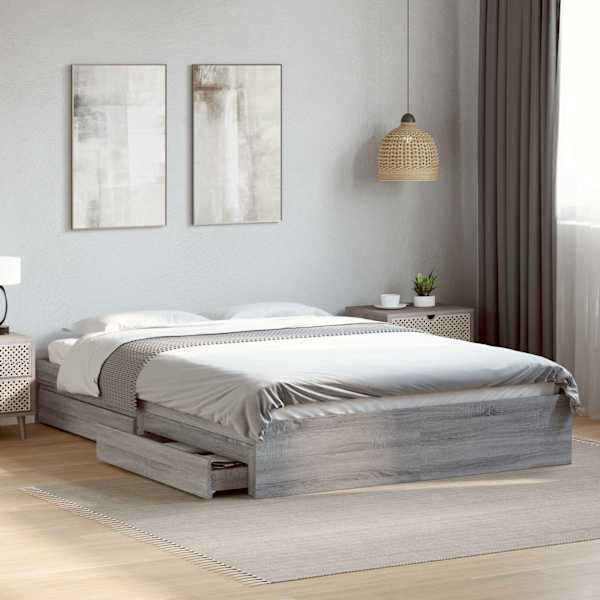 Sahtlitega voodiraam, hall sonoma tamm, 160 × 200 cm, tehispuit — mudel 3280648