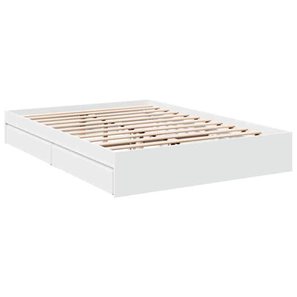Sahtlitega voodiraam, valge, 150 × 200 cm — mudel 3280650