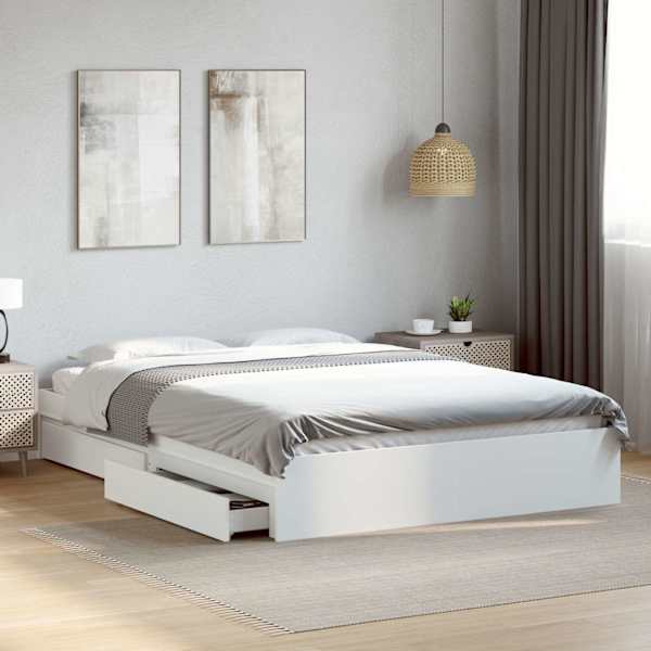 Sahtlitega voodiraam, valge, 150 × 200 cm — mudel 3280650