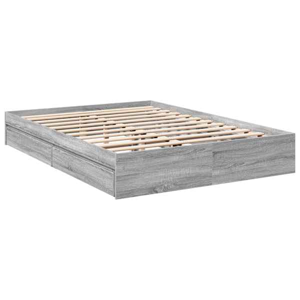 Sahtlitega voodiraam, hall sonoma tamm, 150 × 200 cm, tehispuit — mudel 3280655
