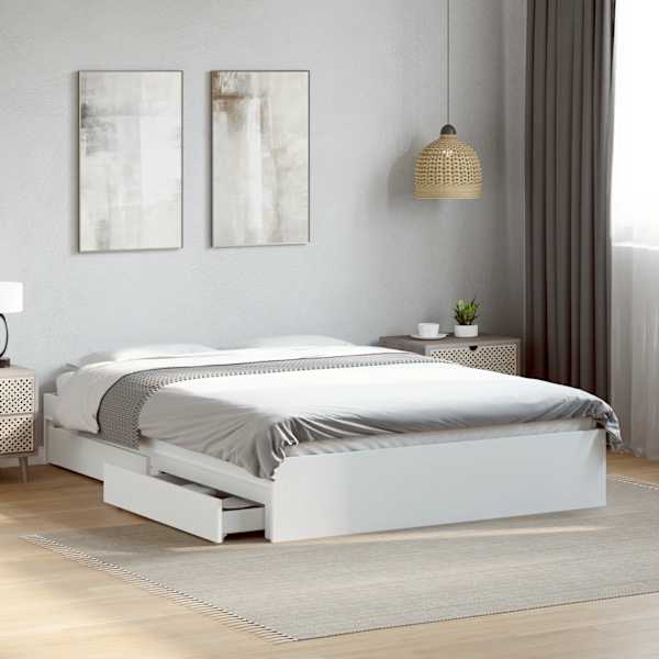 Sahtlitega voodiraam, valge, 140 × 200 cm — mudel 3280657
