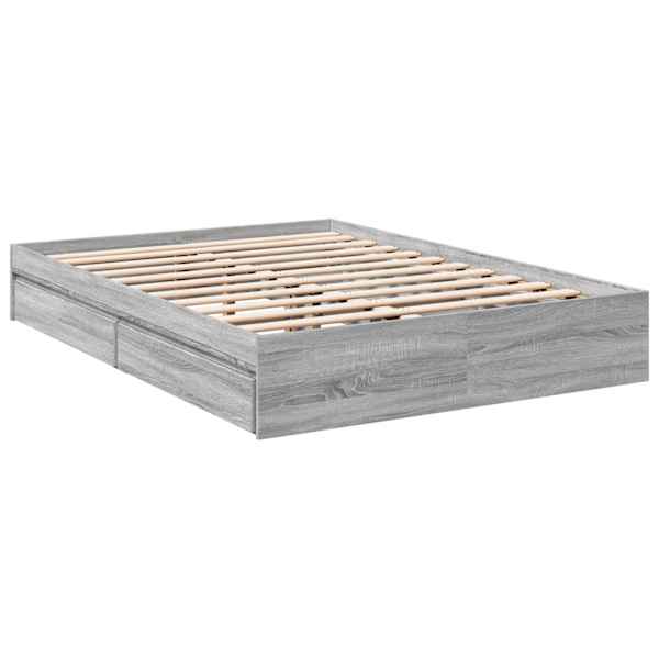 Sahtlitega voodiraam, hall sonoma tamm, 140 × 200 cm, tehispuit — mudel 3280662