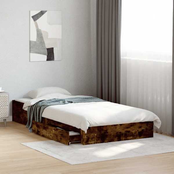 Sahtlitega voodiraam, suitsutatud tamm, 100 × 200 cm, tehispuit — mudel 3280675