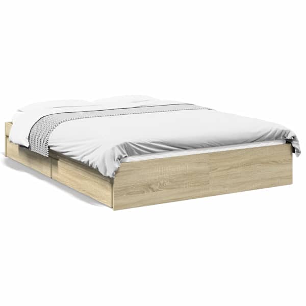 Sahtlitega voodiraam, sonoma tamm, 135 × 190 cm, tehispuit — mudel 3280694