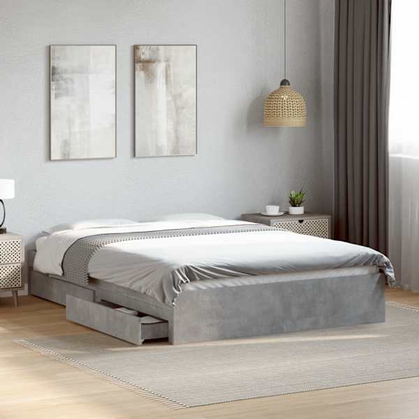 Sahtlitega voodiraam, betoonhall, 135 × 190 cm, tehispuit — mudel 3280695
