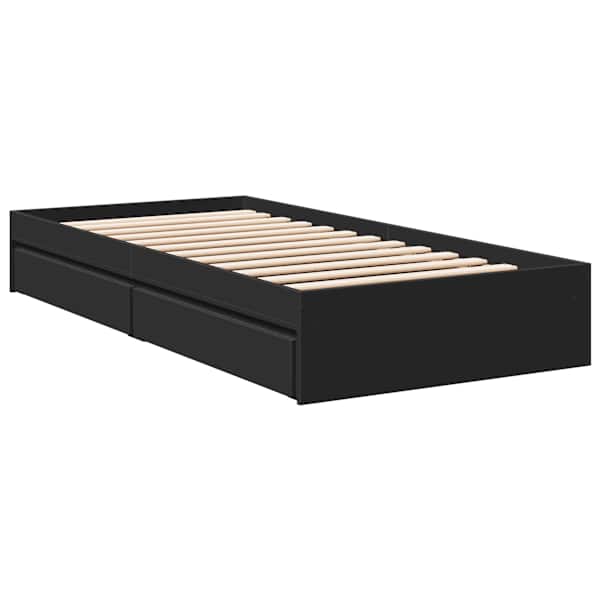 Sahtlitega voodiraam, must, 90 × 190 cm, tehispuit — mudel 3280707