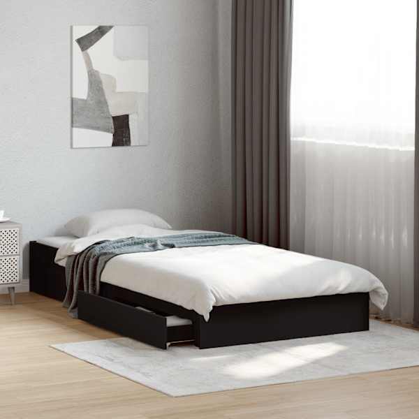 Sahtlitega voodiraam, must, 90 × 190 cm, tehispuit — mudel 3280707