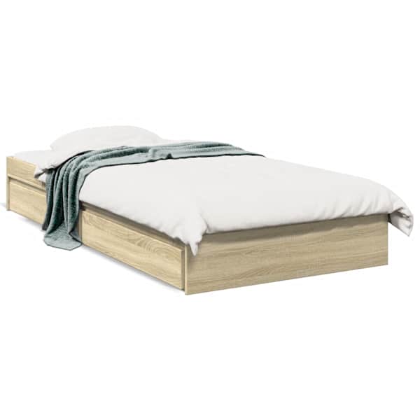 Sahtlitega voodiraam, sonoma tamm, 90 × 190 cm, tehispuit — mudel 3280708