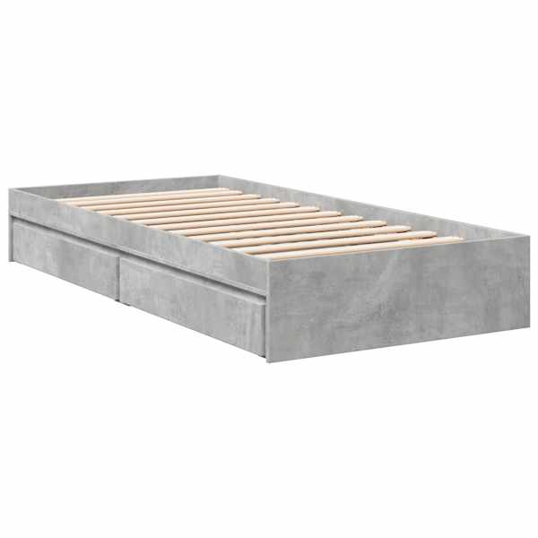 Sahtlitega voodiraam, betoonhall, 90 × 190 cm, tehispuit — mudel 3280709