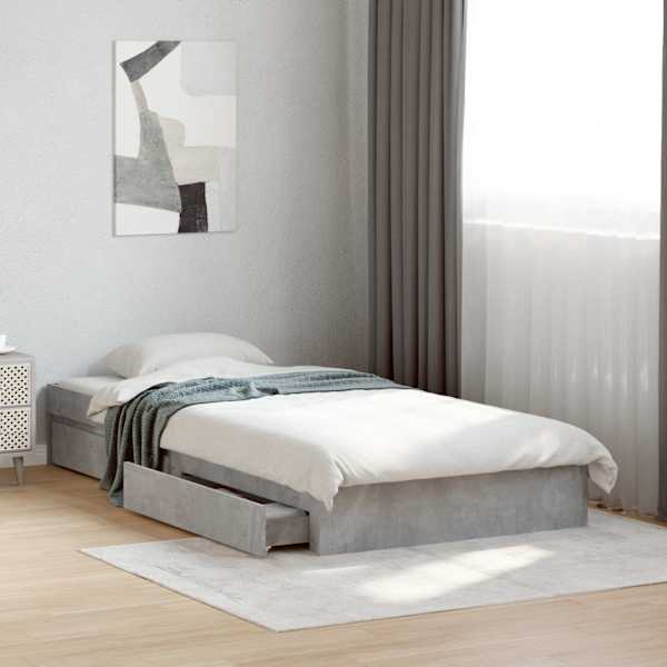 Sahtlitega voodiraam, betoonhall, 90 × 190 cm, tehispuit — mudel 3280709
