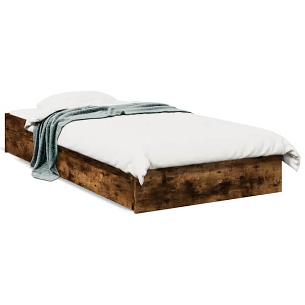 Sahtlitega voodiraam, suitsutatud tamm, 90 × 190 cm, tehispuit — mudel 3280710