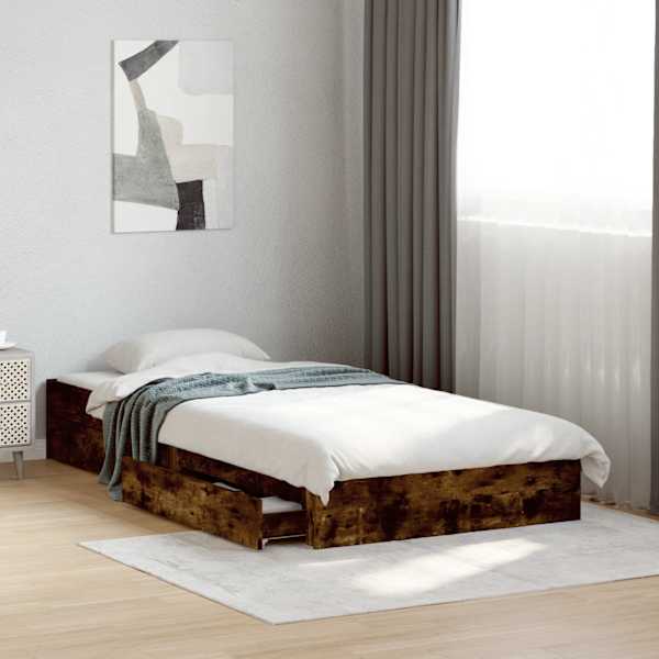 Sahtlitega voodiraam, suitsutatud tamm, 90 × 190 cm, tehispuit — mudel 3280710