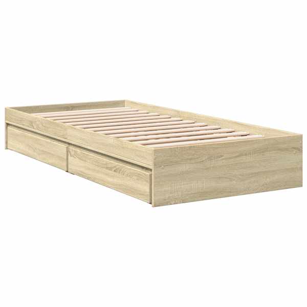 Sahtlitega voodiraam, sonoma tamm, 75 × 190 cm, tehispuit — mudel 3280715