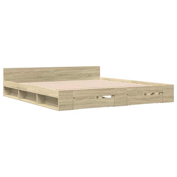 Sahtlitega voodiraam, sonoma tamm, 180 × 200 cm, tehispuit — mudel 3280729