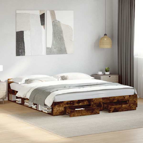Sahtlitega voodiraam, suitsutatud tamm, 180 × 200 cm, tehispuit — mudel 3280731