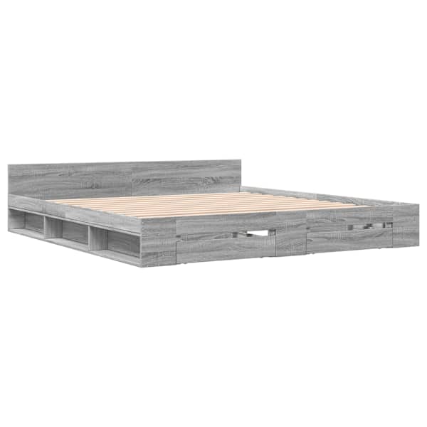 Sahtlitega voodiraam, hall sonoma tamm, 180 × 200 cm, tehispuit — mudel 3280732