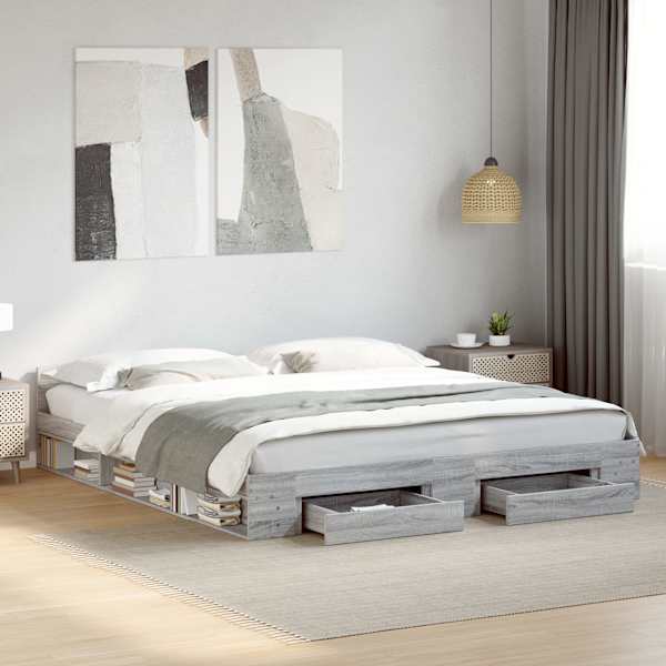 Sahtlitega voodiraam, hall sonoma tamm, 180 × 200 cm, tehispuit — mudel 3280732