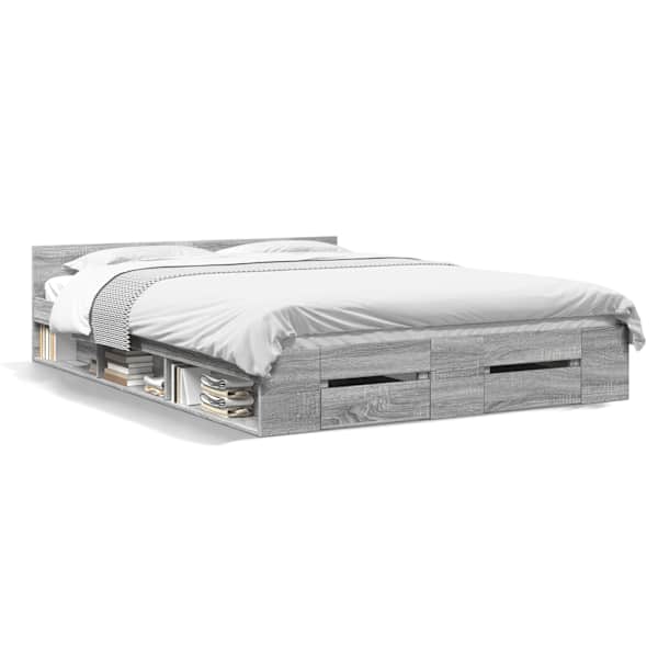 Sahtlitega voodiraam, hall sonoma tamm, 150 × 200 cm, tehispuit — mudel 3280746