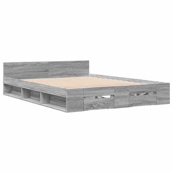 Sahtlitega voodiraam, hall sonoma tamm, 150 × 200 cm, tehispuit — mudel 3280746